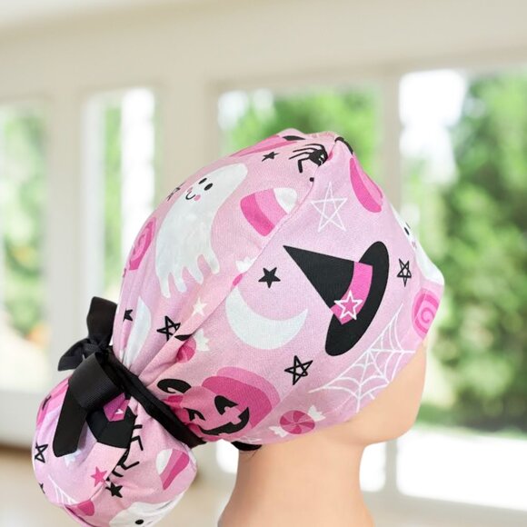Spooky Cute~ Ponytail Scrub Cap, Surgical Hat, OR, CNA, Cap, CRNA, Gift. - Picture 3 of 4